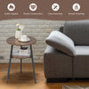 2-Tier Wooden Round Side Table with Storage Shelf-Brown