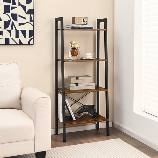 4-Tier Bookshelf with Metal Frame-Rustic Brown