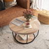 2-Tier Round Coffee Table with Storage Metal Frame Tea Cocktail Table-Natural Colour