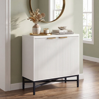 Fluted Sideboard Buffet Cabinet with 2 Doors and Adjustable Shelf-White