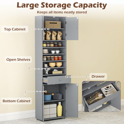 Tall Bathroom Storage Cabinet with Drawer and Adjustable Shelves-Grey