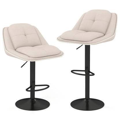 Bar Stools Set of 2 Modern Adjustable Chenille Upholstered Barstools-White