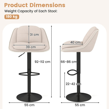 Bar Stools Set of 2 Modern Adjustable Chenille Upholstered Barstools-White