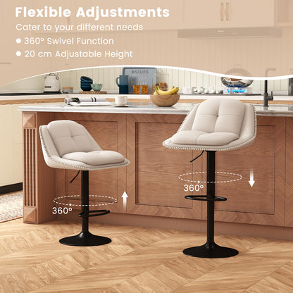 Bar Stools Set of 2 Modern Adjustable Chenille Upholstered Barstools-White