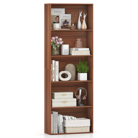 5-Tier Bookshelf with Freestanding Display Shelf and Storage Organizer for Living Room-Brown