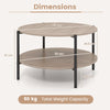2-Tier Industrial Round Coffee Table with Open Storage Shelf-Grey