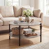 2-Tier Industrial Round Coffee Table with Open Storage Shelf-Grey