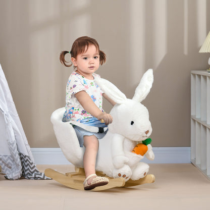 حصان هزاز للأطفال على شكل أرنب من HOMCOM، مع حزام أمان، وأصوات واقعية، للأعمار من 18 إلى 36 شهرًا - أبيض