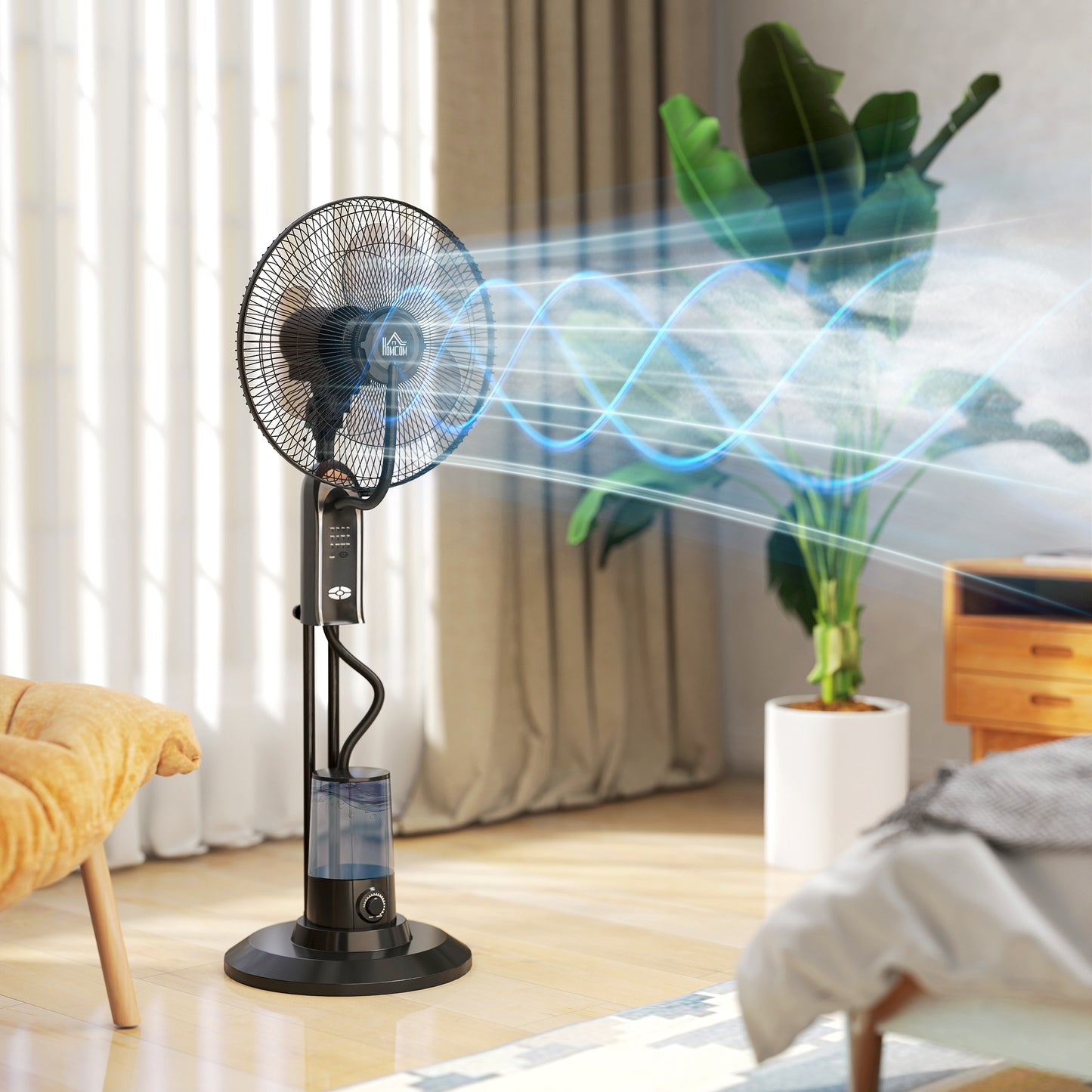 HOMCOM Pedestal Fan with Water Mist Spray, Spray Misting Fan with 70√Ç¬∞ Oscillation, Tilt Head, 3 Speeds, 3 Modes, Adjustable Mist, 3.2L Water Tank, for Home, 120 cm