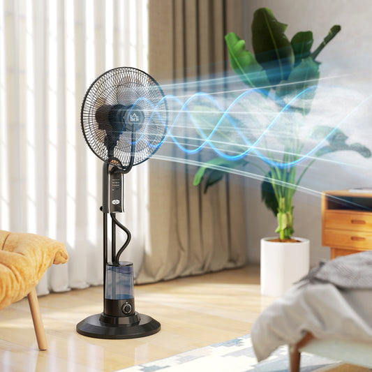 HOMCOM Pedestal Fan with Water Mist Spray, Spray Misting Fan with 70√Ç¬∞ Oscillation, Tilt Head, 3 Speeds, 3 Modes, Adjustable Mist, 3.2L Water Tank, for Home, 120 cm
