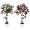 Outsunny Set of 2 Artificial Plants White Rose Floral in Pot, Fake Plants for Home Indoor Decor, 90cm, Purple