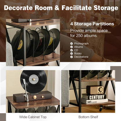 3-tier Record Player Stand Vinyl Record Storage Table-Rustic Brown