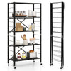 5-Tier Folding Storage Shelves with Adjustable Shelves and Wheels-Black