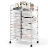 15-Drawer Rolling Storage Cart with Lockable Wheels and Removable Drawers-White