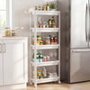5-Tier Slim Rolling Storage Cart with Smooth Wheels for Kitchen-White