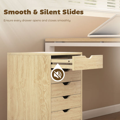 HOMCOM 6 Drawer Vertical File Cabinet, Mobile Filing Cabinet with Quiet Drawers and Wheels with 2 Brakes, Oak Wood Effect