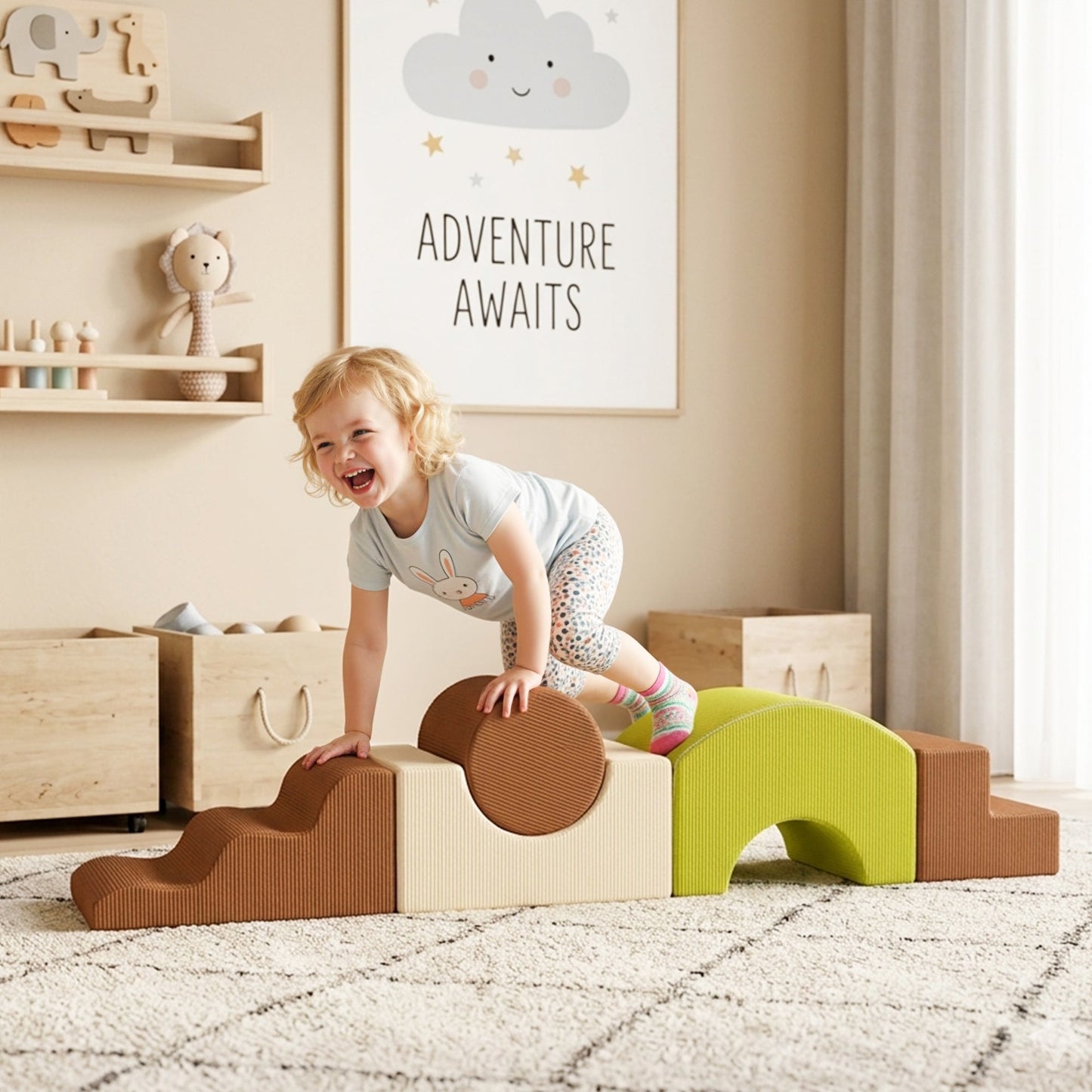 AIYAPLAY Toddlers Climbing Toys, 5-Piece Foam Climbing Blocks with Non-Slip Bottom, Washable Cover for Crawling or Building