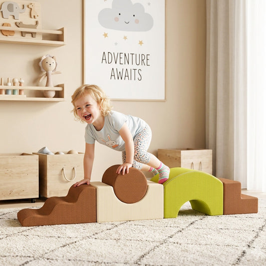 AIYAPLAY Toddlers Climbing Toys, 5-Piece Foam Climbing Blocks with Non-Slip Bottom, Washable Cover for Crawling or Building
