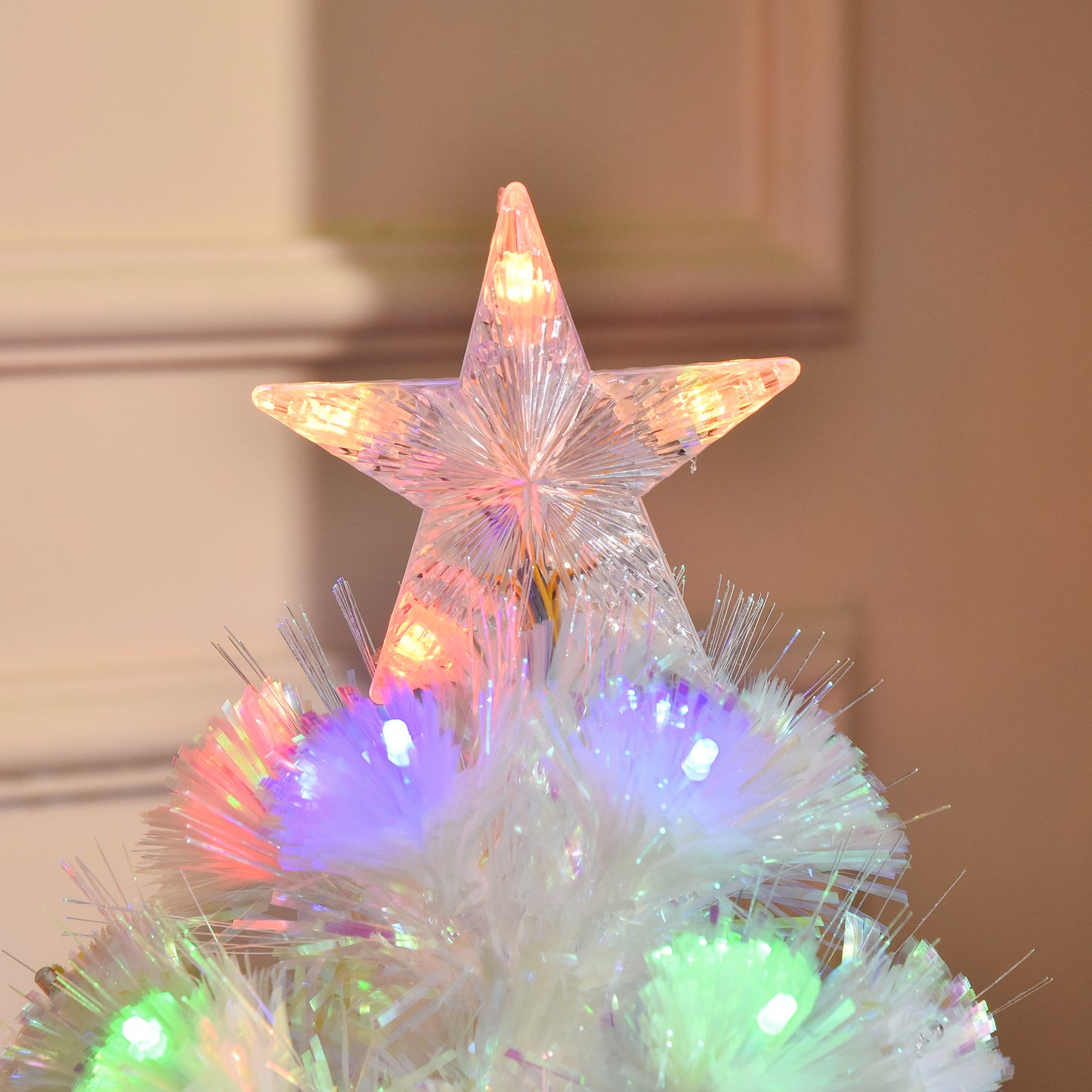 HOMCOM 3FT Pre-Lit Artificial Christmas Tree w/ Fibre Optic LED Lights Holiday Home Xmas Decoration-White
