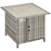 Outsunny Outdoor PE Rattan Gas Fire Pit Table, Patio Square Propane Heater with Rain Cover, Glass Windscreen, and Lava Stone, 50,000 BTU, Grey
