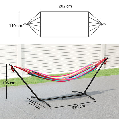 Outsunny 298 x 117cm Hammock with Stand Camping Hammock with Portable Carrying Bag, Adjustable Height, 120kg Load Capacity, Red Stripe