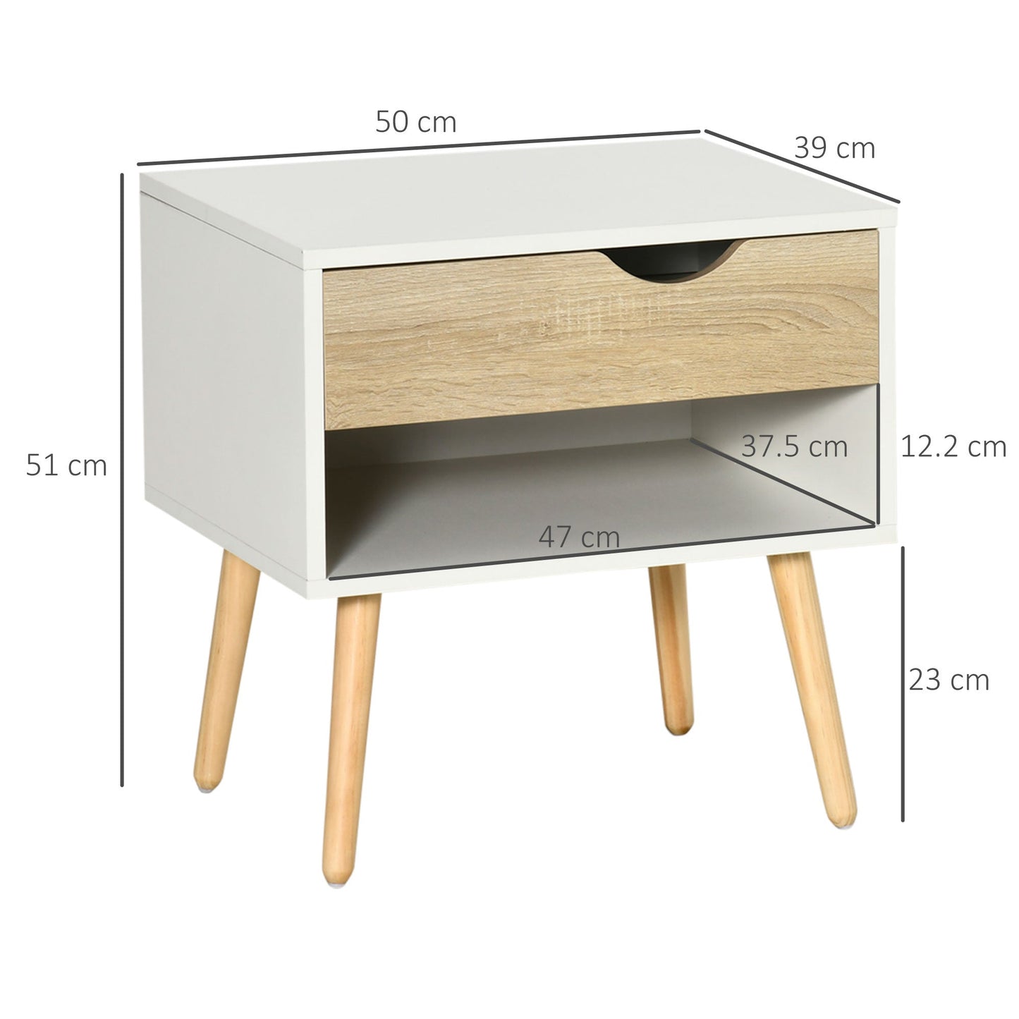 طاولة سرير جانبية من هومكوم مع درج ورف، طاولة عصرية بجانب السرير، طاولة نهاية لغرفة النوم، غرفة المعيشة، مجموعة من قطعتين
