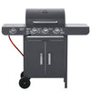 Outsunny 3+1 Burner Gas BBQ Grill, Outdoor Barbecue Trolley with Wheels, Warming Rack, Side Shelves, Cabinet, Thermometer for Garden, Party, Camping, 110L x 50W x 100Hcm, Grey