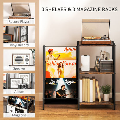 HOMCOM 3-Tier Record Player Stand, End Table for Living Room, Bedroom - Rustic Brown