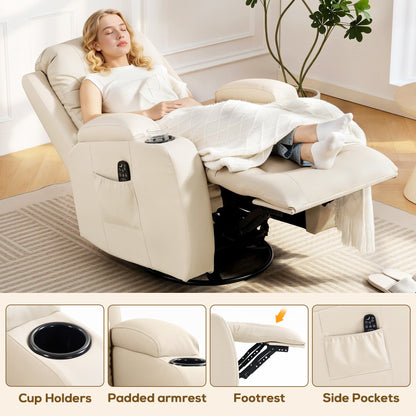 HOMCOM PU Leather Recliner Chair, Recliner Armchair with Extended Footrest, Cup Holders and Side Pockets, Cream