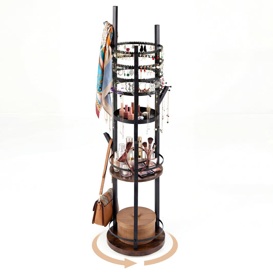 Jewelry Organizer Stand with multiple tiers and hooks for necklaces, earrings, and bracelets