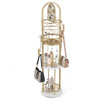 Jewelry Organizer Stand 360° Rotating Floor Jewelry Storage Rack with Earring Necklace Holders-White and Golden