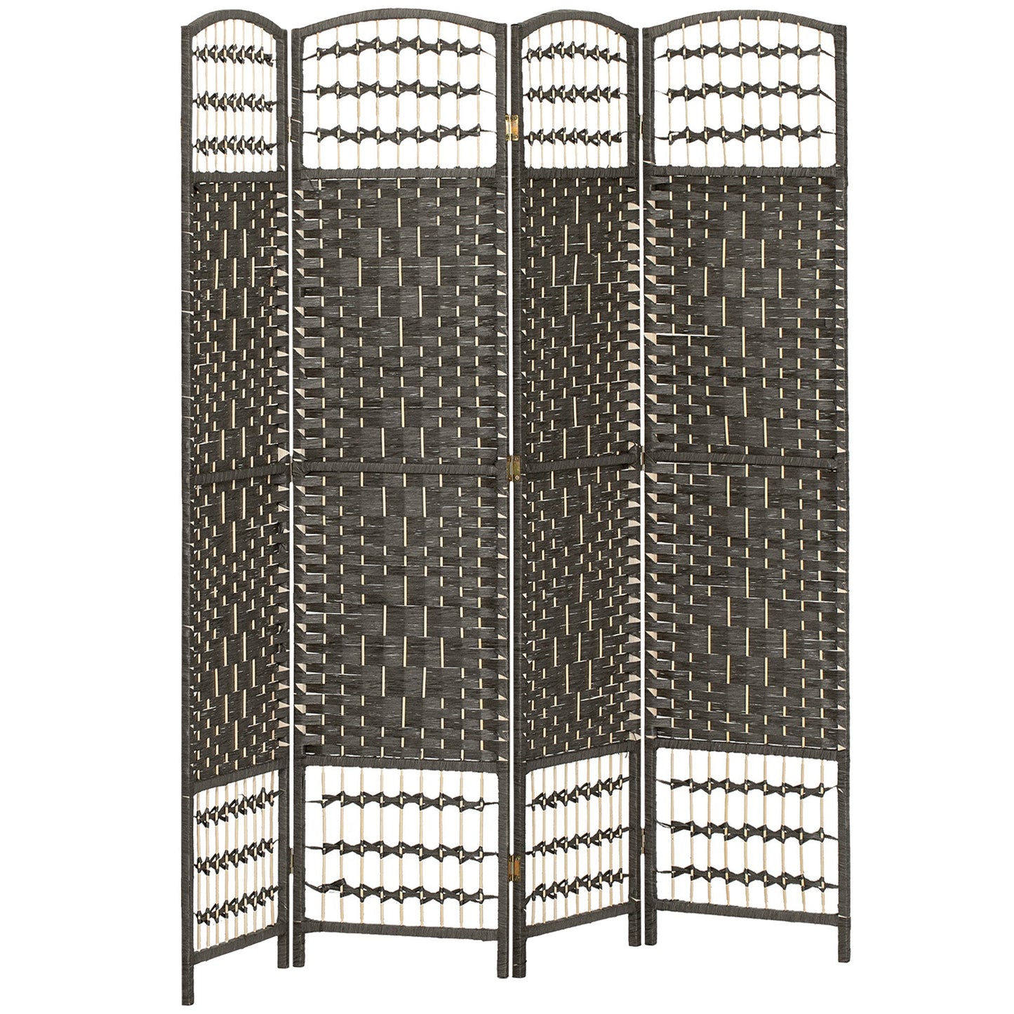 HOMCOM 4 Panel Folding Privacy Screen, Room Divider with Pine Wood Frame for Living Room and Office, Dark Grey