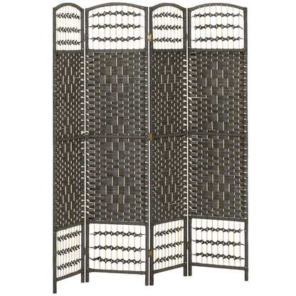 HOMCOM 4 Panel Folding Privacy Screen, Room Divider with Pine Wood Frame for Living Room and Office, Dark Grey