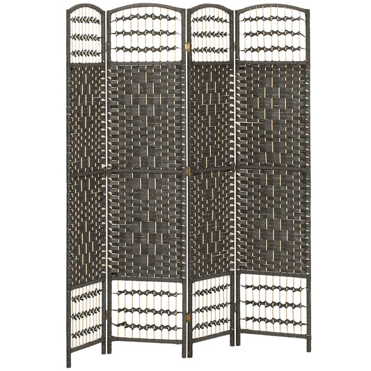 HOMCOM 4 Panel Folding Privacy Screen, Room Divider with Pine Wood Frame for Living Room and Office, Dark Grey