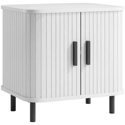 HOMCOM Nightstand with Sliding Doors and Metal Legs White Wood Effect