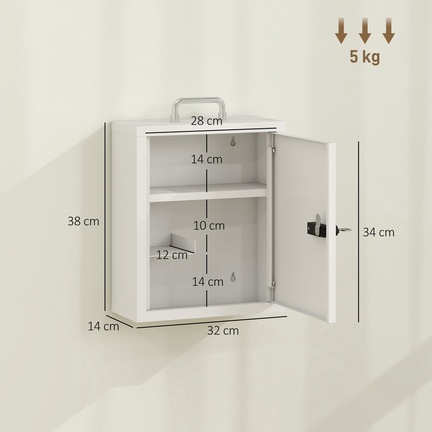 HOMCOM Wall Mount Medicine Cabinet with Combination and Key Lock, 3 Tier Steel First Aid Cabinet, White