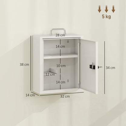 HOMCOM Wall Mount Medicine Cabinet with Combination and Key Lock, 3 Tier Steel First Aid Cabinet, White