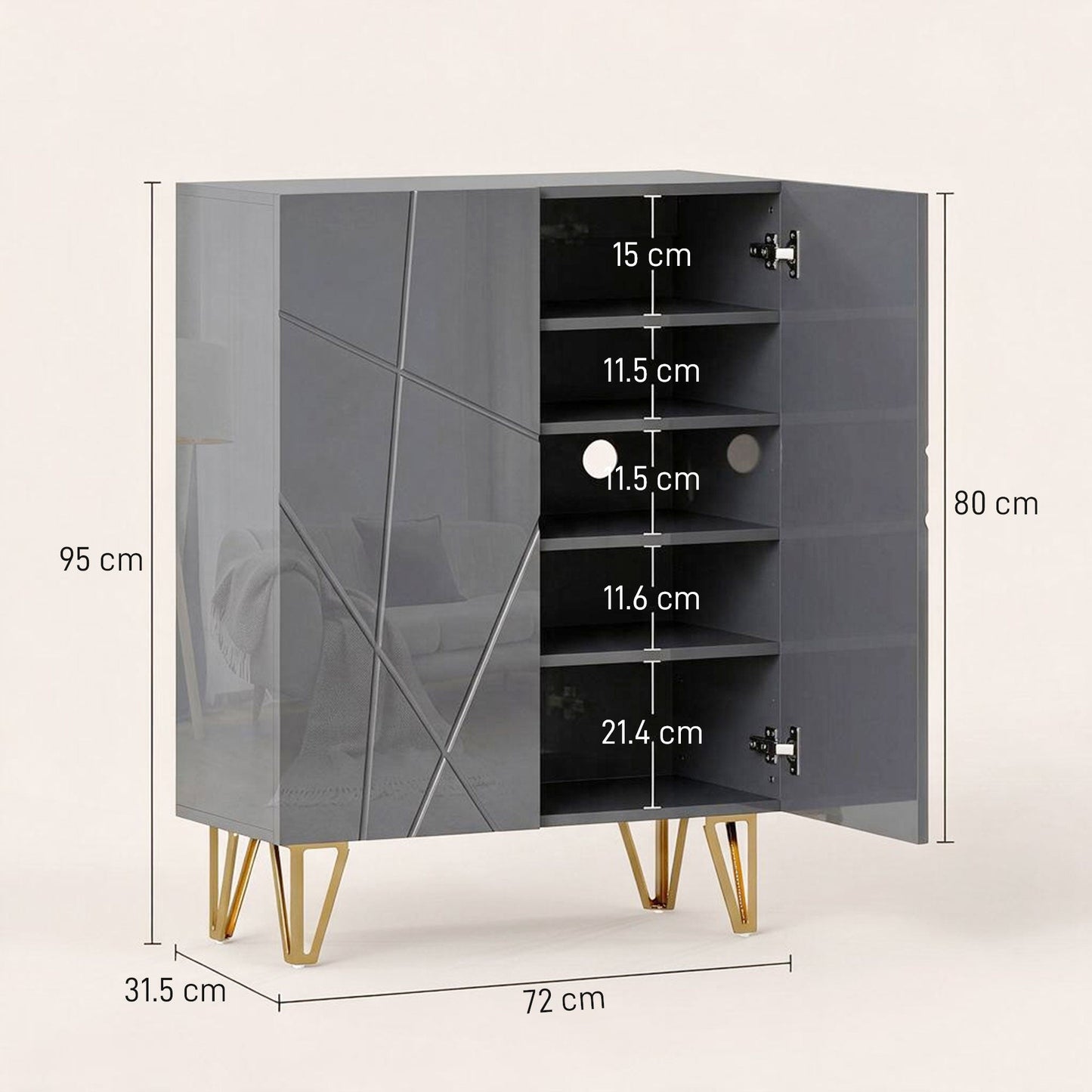 HOMCOM Narrow Shoe Storage Cabinet with Soft-Close Hinges and Adjustable Shelves for 15-20 Pairs of Shoes, Grey