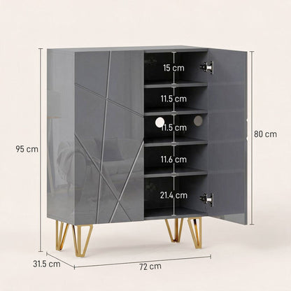 HOMCOM Narrow Shoe Storage Cabinet with Soft-Close Hinges and Adjustable Shelves for 15-20 Pairs of Shoes, Grey
