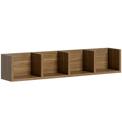 HOMCOM Wall Mount 84 CD / 56 DVD/Blu-ray/ Media Storage Rack 4 Cubes Wooden Shelf Organizer Unit Bookcase Display, Walnut