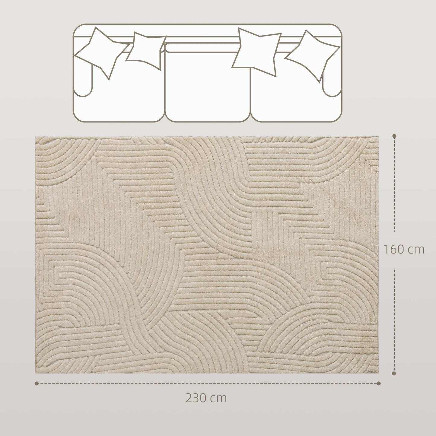 HOMCOM Modern Geometric Rug, Thick & Plush, Non-Slip, 230 x 160 cm - Cream, Living Room/Bedroom/Office