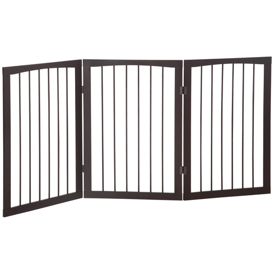 PawHut 3 Panel Stair Gate بوابة درج بثلاثة ألواح قابلة للطي للكلاب، بوابة داخلية قائمة بذاتها للسلامة، حاجز للحيوانات الأليفة ارتفاع 76 سم