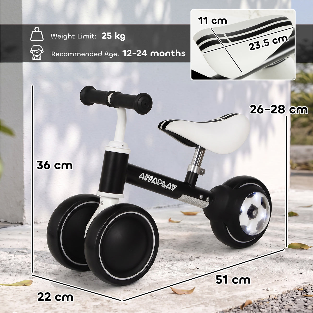 AIYAPLAY Balance Bike for Kids 1-2 Years in Black