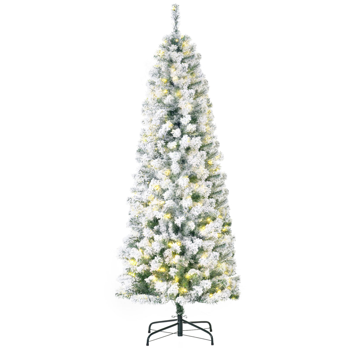 HOMCOM 6FT Prelit Artificial Snow Flocked Christmas Tree in Green White