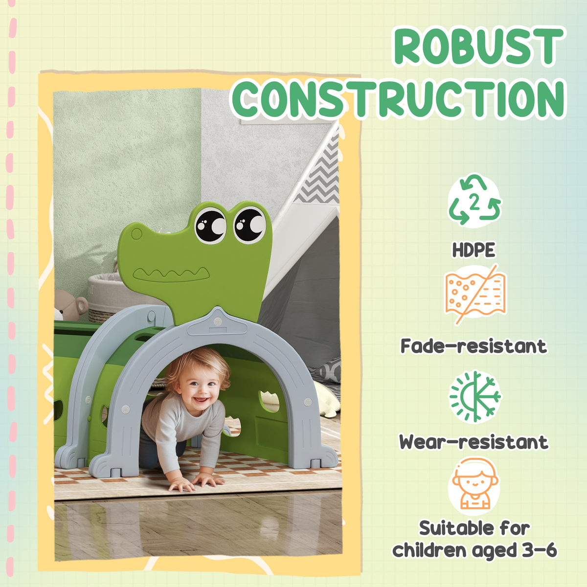 AIYAPLAY Crocodile Design Kids Play Tunnel in Green