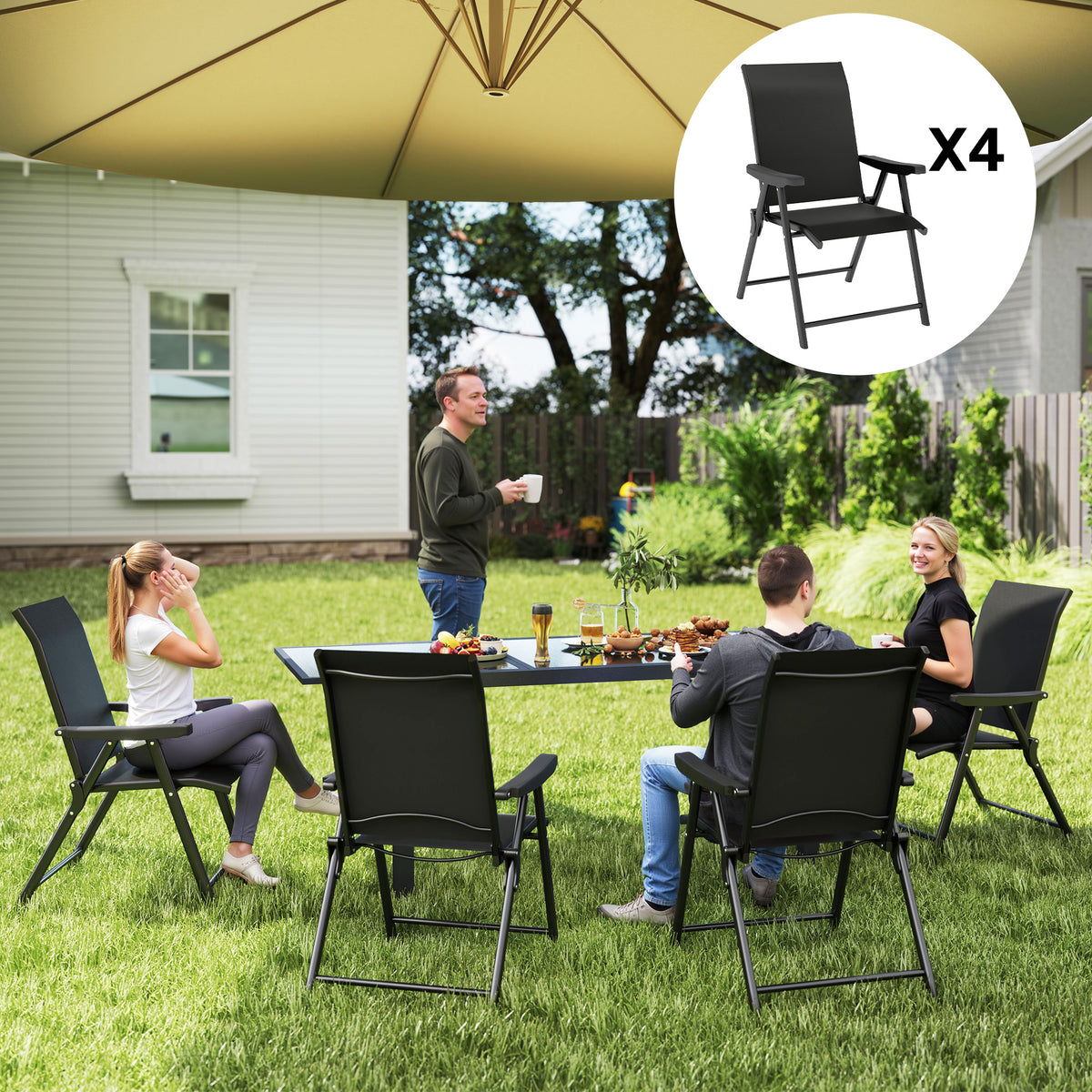 Outsunny Set of Four Folding Outdoor Chairs in Black