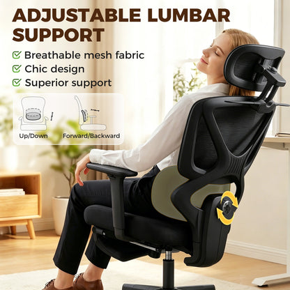 HOMCOM Mesh Desk Chair with 3D Armrests, Ergonomic Office Chair with Rotatable Headrest, Black