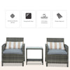 Outsunny 3 Pieces Rattan Bistro Set, Wicker Garden Furniture Set, Glass Top 2-tier Coffee Table and Chairs Set with Pillows and Washable Cushions for Outdoor, Patio, Balcony, Grey