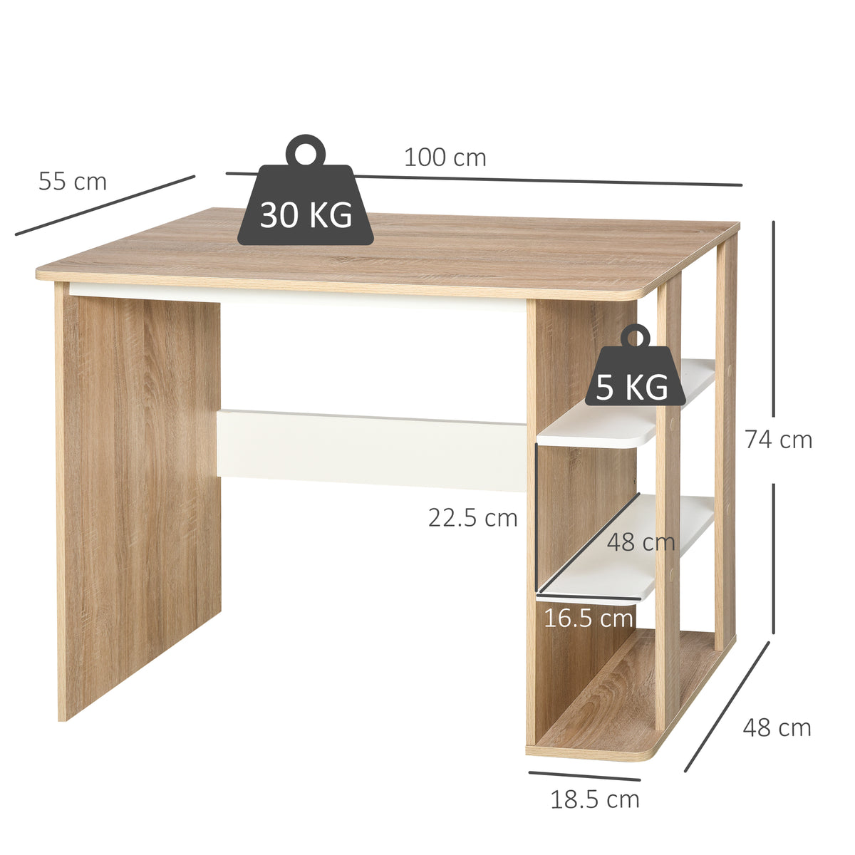 HOMCOM Computer Desk in Oak and White