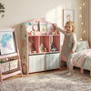 AIYAPLAY Kids Bookshelf with Storage, Toy Storage Unit with Book Display, Shelves and Fabric Drawers for Playroom Nursery, Pink
